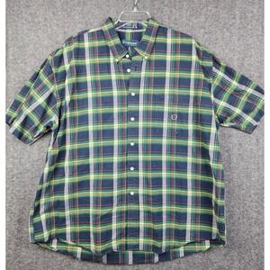 Siegfried Button Down Shirt Mens 2X Big Navy Green Plaid Excellent Short Sleeve